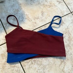 Burgundy and Blue Asymmetrical Crop Top
